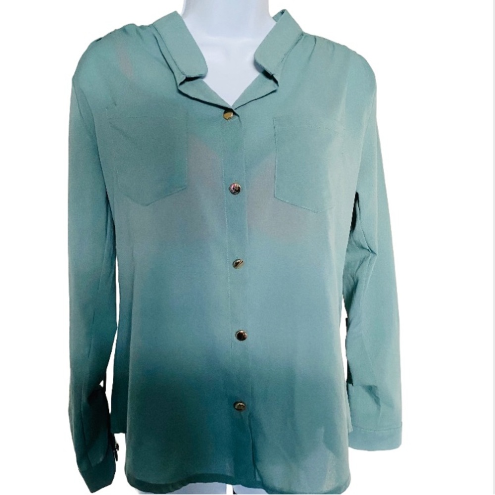🔥4/$20 Cool Mint Green Button-Up Collar Shirt